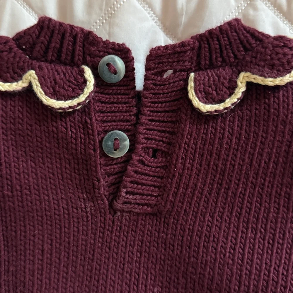 Misha & Puff Maroon Knit Sweater with Scalloped Collar - Picture 3 of 3